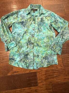 Pete Huntington Bali Handcrafted Cotton Batik Long Sleeve Button Up Shirt